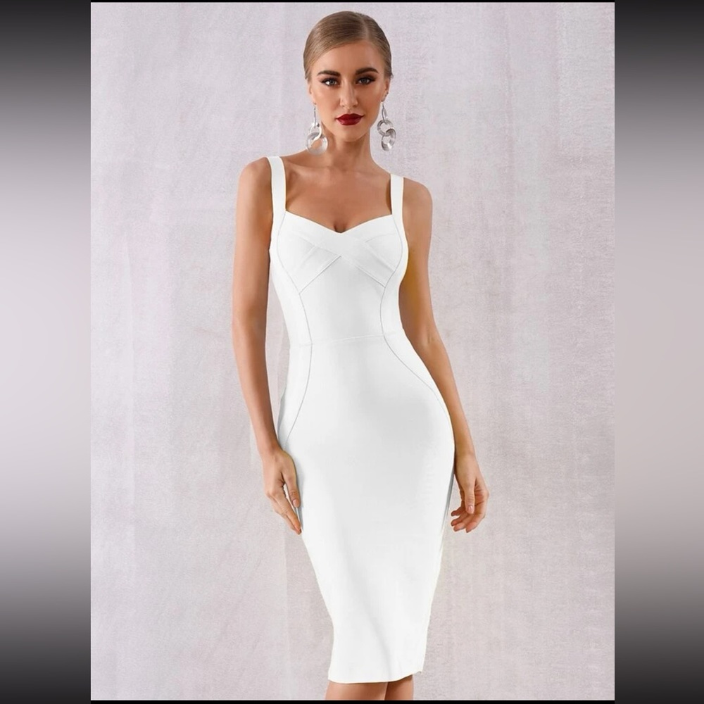 White “solid zip back bandage slip dress.” Small. Brand new. Never worn.